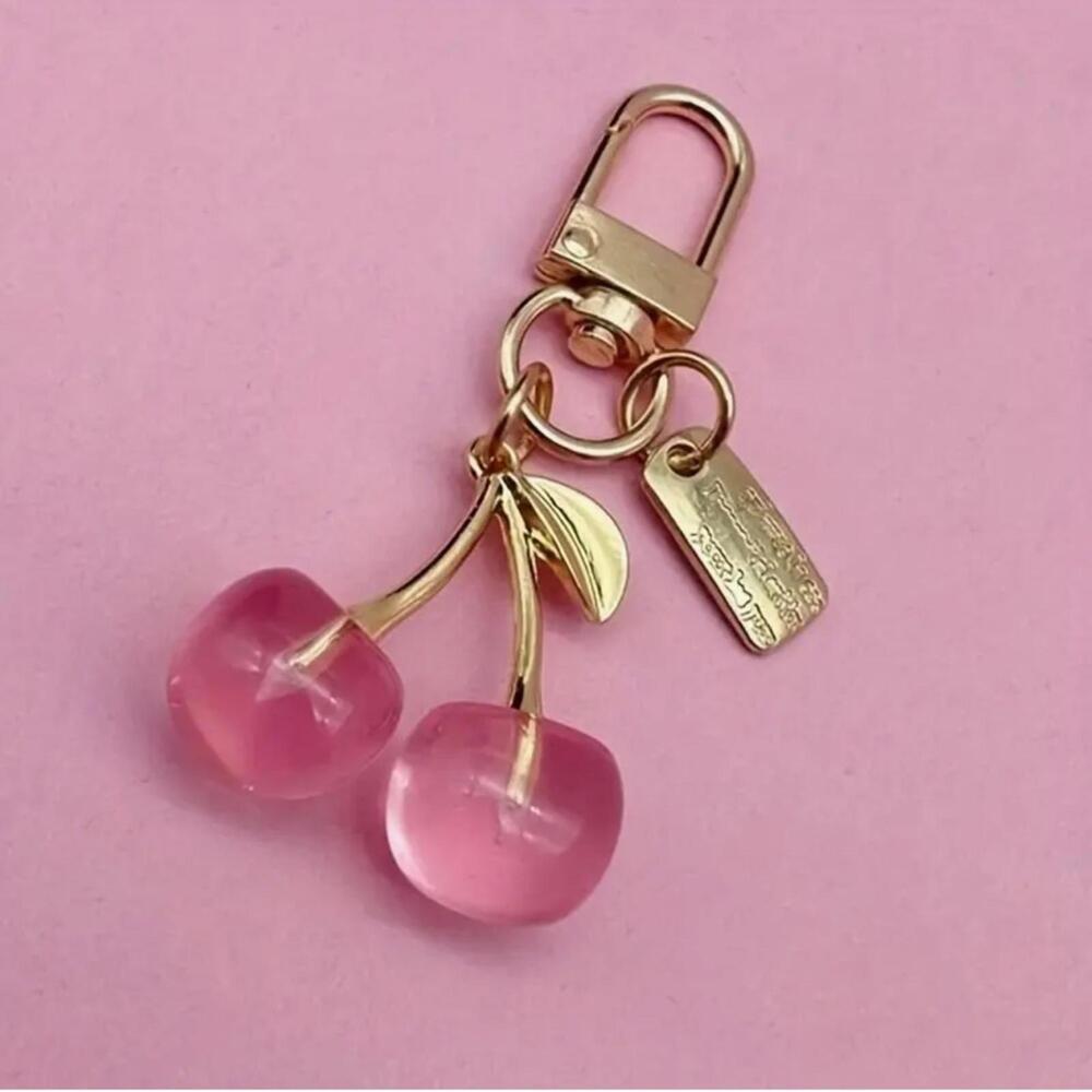 Pink and Gold Cherry Key Chain